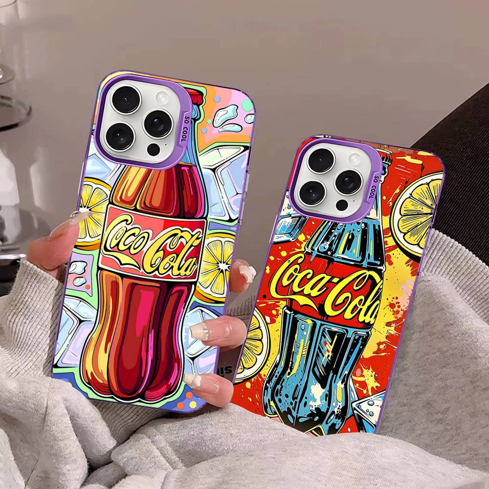 Hot C-Coca Drinks C-Cola For IPhone 17 16 15 14 Plus 13 12 11 Pro Max Matte Colorful Silver Phone Cover