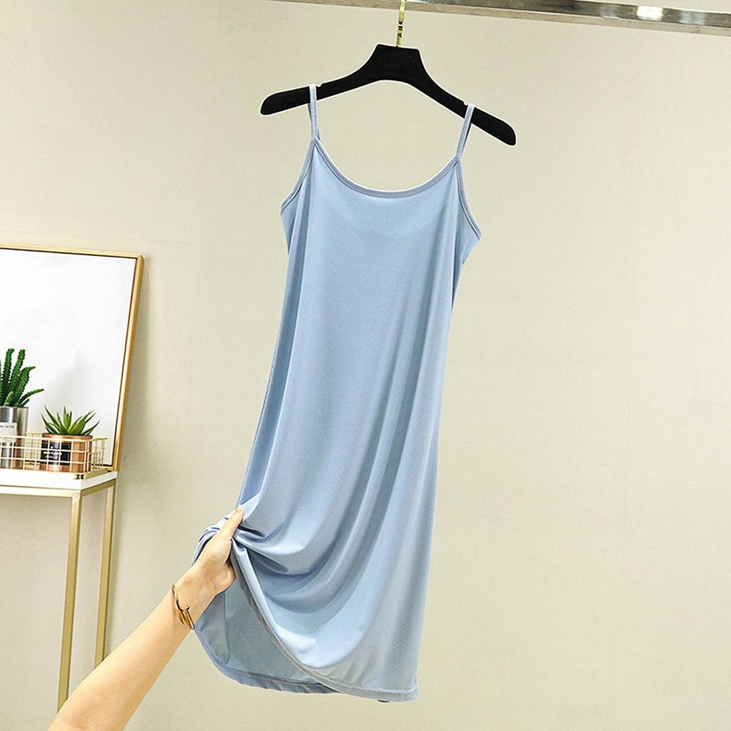 Women's Loose Casual Nightgown With Camisole And Short Solid Color Bottom Dress Underneath