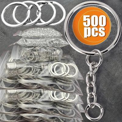 50/500 Stück Versilbert Metall Leere Schlüsselanhänger Schlüsselanhänger Schlüsselringe mit Kette Kletterverschluss Karabiner Schlüsselanhänger Zubehör