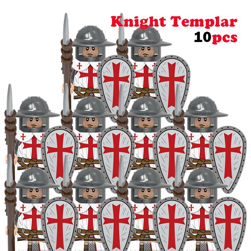10 st MOC Medeltida Slott Riddare Rom Soldater Byggklossar Militär Forntida Egypten Mumiefigurer Krigare Vakt Vapen Kloss