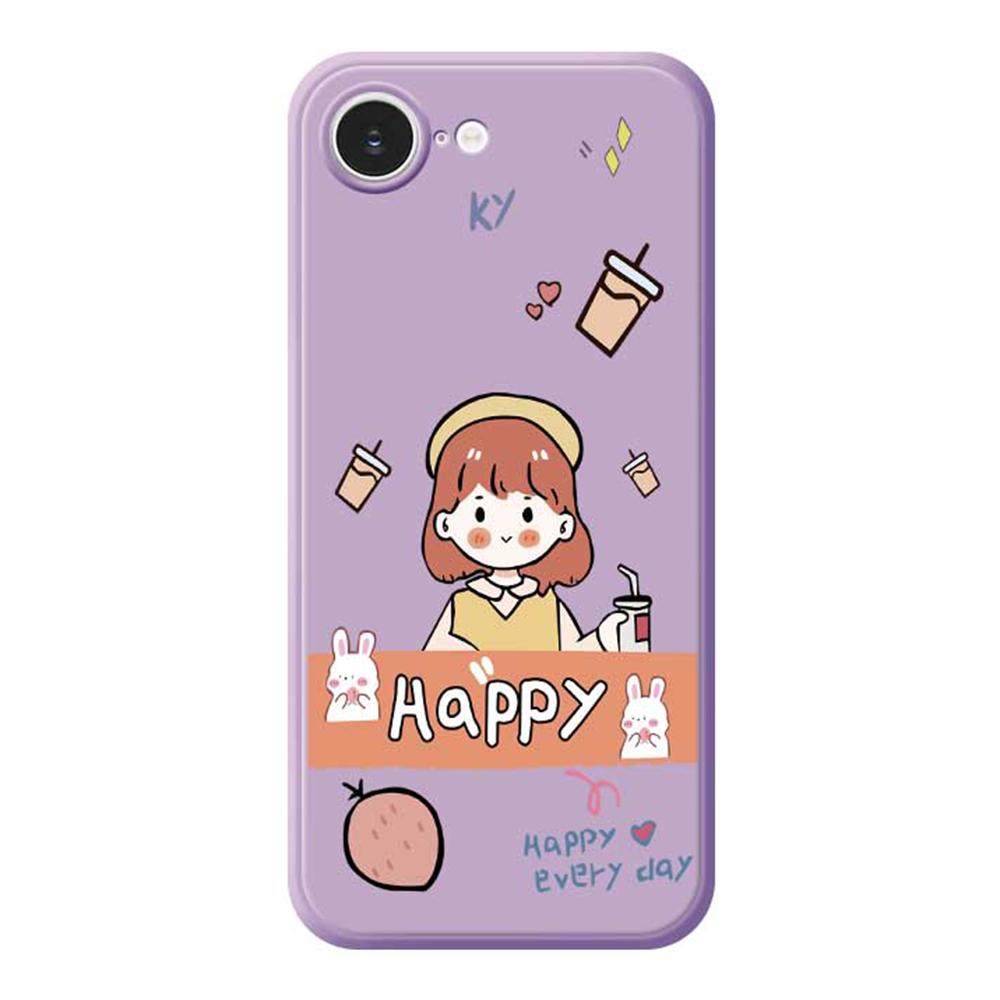 For iPhone 16e Case Happy Girl Pattern Printing Straight Edge TPU Phone Back Cover