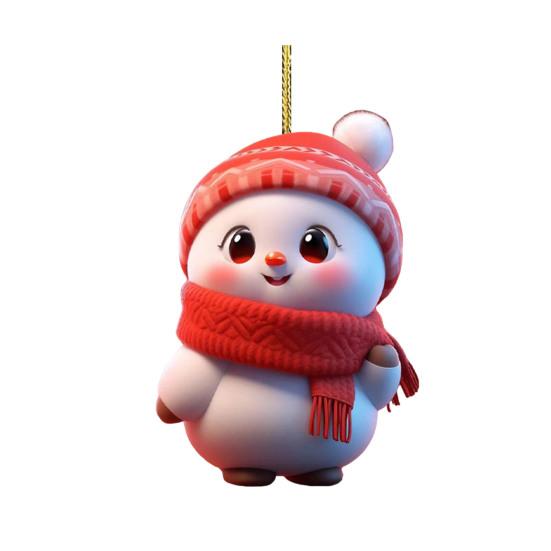 Christmas Ornament 2D Cartoon Snowman Shape Hanging Decoration with Lanyard Festive Atmosphere Christmas Decor