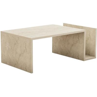 Coffee Table - MEMO - Rectangular - Travertine Marble Effect - 86.8 X 32.4 X 50 Cm
