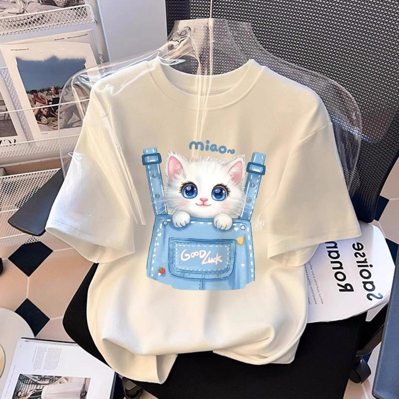 Cartoon Kinder Erwachsene Tier Katze Bedrucktes T-Shirt Sommer Damenmode Mädchen Kurzarm T-Shirt Oberteil Pullover Kleidung