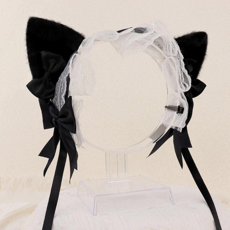Kitten Headbands Cosplay Bows Kitten Ears Hairbands White Headwear Makeup Cosplay Hairbands Birthday Party