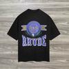 Pop Trendy Brand Rhu 2026 De Summer New Crown Flag High Street Vintage Loose Round Neck Short-sleeved T-shirt for Men and Women