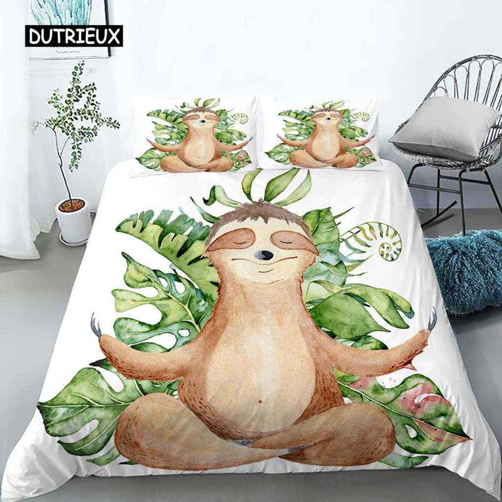 

Комплект підодіяльника з лінивцем Розмір Твін Мультяшний підодіяльник з лінивцем Постільна білизна для дітей Дівчаток Хлопчиків Мила тварина Поліестеровий чохол для ковдри 155x215cm 3pcs