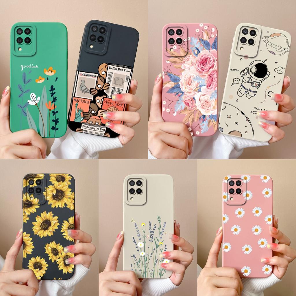 Für Samsung M22 M32 Hülle Bemalte Blumen Upgrade Flüssigsilikon Linsenschutz Handy Rückseite Für Galaxy M 32 M 22 Fundas