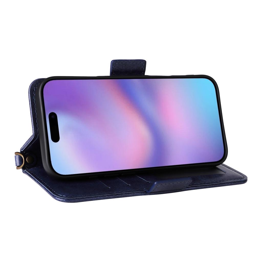 For iPhone 17 Leather Case Magnetic Closure Wallet Stand Phone Cover with Crossbody Strap