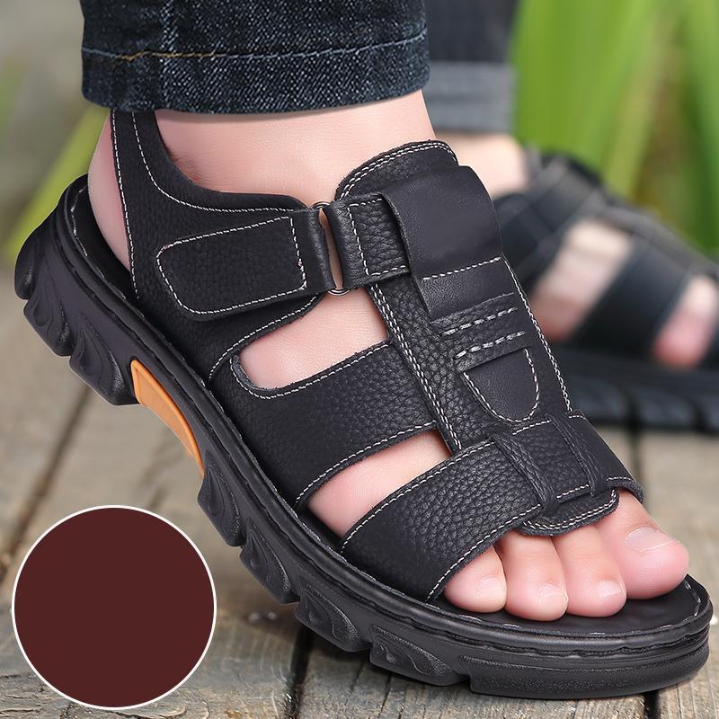 Sandals Men's Beach Shoes Cowhide Slippers Outdoor Non Slip Thick Soled