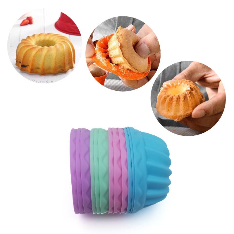 12 Piezas/Set De Moldes Para Pasteles De Silicona De Grado Alimenticio, Capacillos Para Muffins Redondos Multicolor, Moldes Para Hornear Pasteles De Silicona