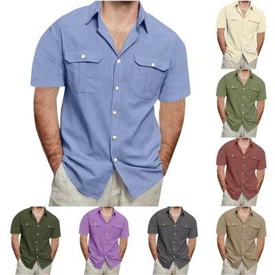 Camisa de manga corta para hombre con botones y dos bolsillos en el pecho, informal, de verano, multicolor