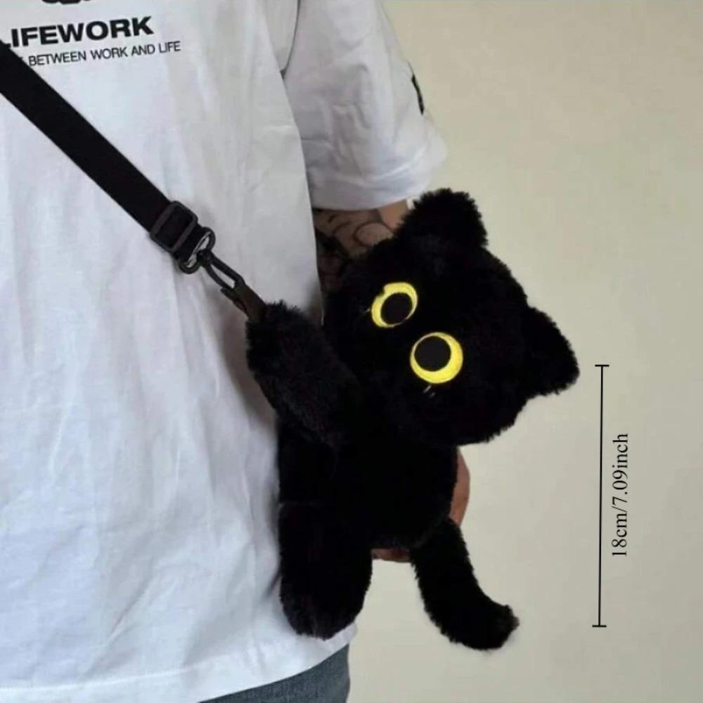 Zaini Gatto Nero Occhi Grandi Gattino Bambola Peluche Kawaii Animali di Peluche Borsa a Spalla Grande Capacità Giocattolo Morbido Borsa a Tracolla Moda