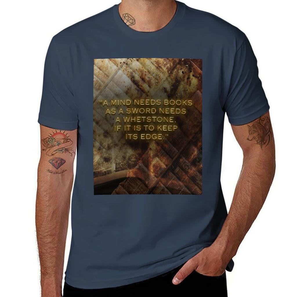 Ein Geist braucht Bücher - Zitat T-Shirt Baumwoll T-Shirt Mann T-Shirts für Mann Pack Baumwoll T-Shirts für Mann Baumwoll lustiges T-Shirt