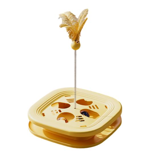 Interactive Cat Enrichment Toy Cat Maze Box with Track Balls Feather Teaser Wand Multi-Functional Puzzle Toy for Indoor Cats Entertainment