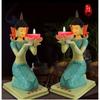1 Pair Resin Dunhuang Fairy Lamp Holders Chinese Lotus Buddha Front Lamp Holder Offering Feng Shui Ornaments Candlestick Holder