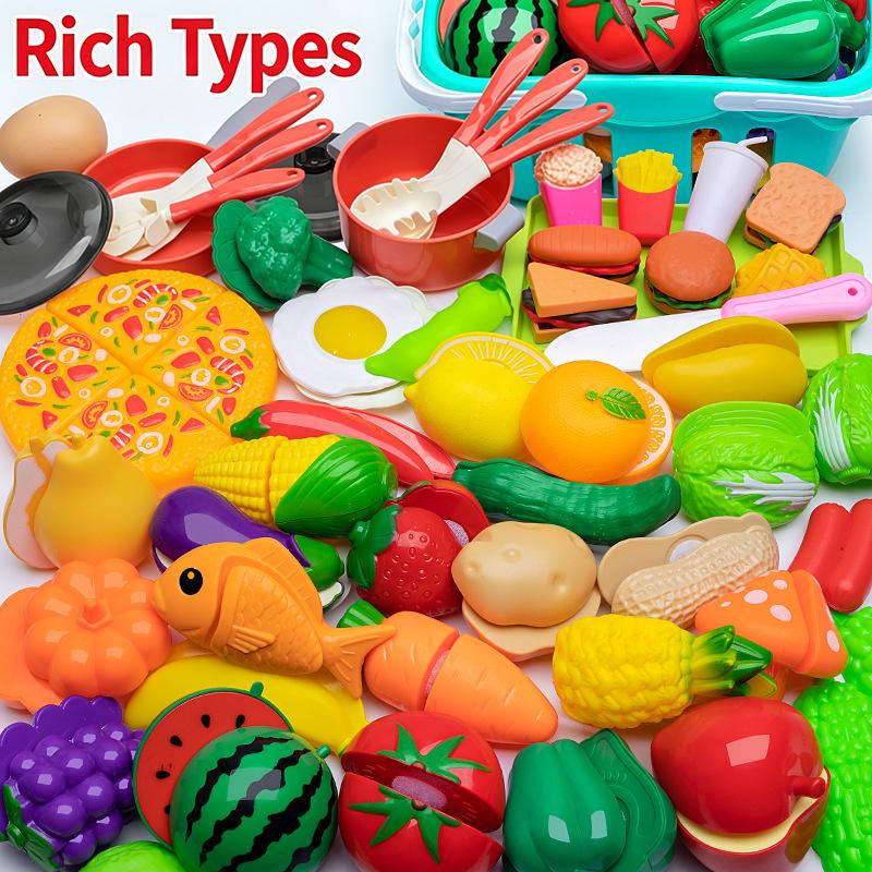 Cutting Play Food Toy Set Kitchen Pretend Play Fruit Vegetable Toy For Kids Educational Learning Food Toys Fun Toddlers Gifts