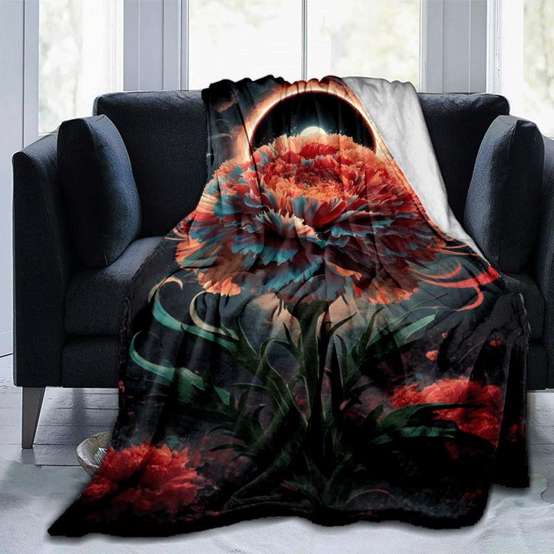 1pc Flower Printing Lightweight Flannel Blanket, Comfortable and Warm Blanket, for Camping Sofa Bed and Couch Office, Suitable for Gift Blank