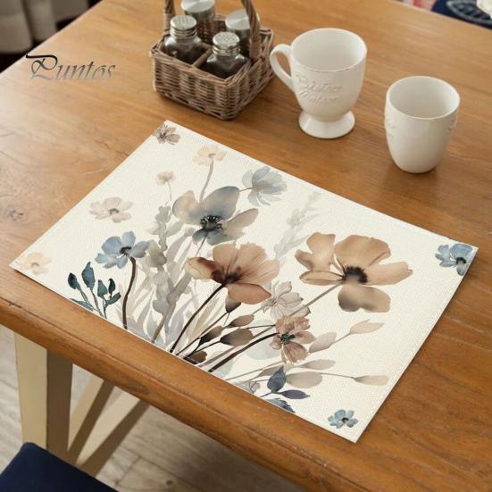 Colorful Table Decor Placemats 1/4 Pcs Printed Placemat Floral Pattern Heat Isolation Wrinkle-Resistant Desk Protection Party Kitchen Dining