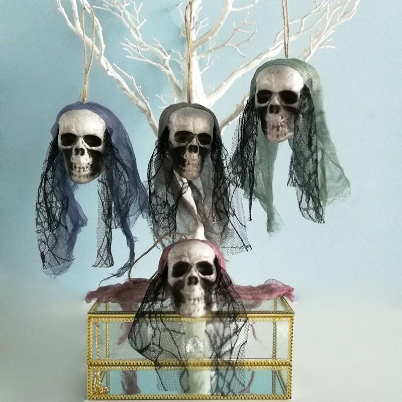 Halloween Hanging Ghost Skull Decoration: Spooky Foam Skull Head Lace Ornament