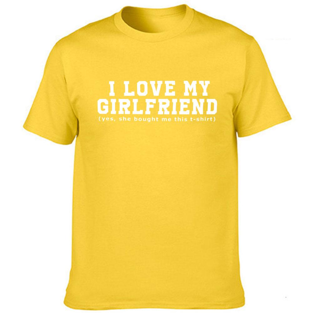 I Love My Girlfriend Letters Print Men Black Tees Casual Funny Short Sleeve White Vintage Tee