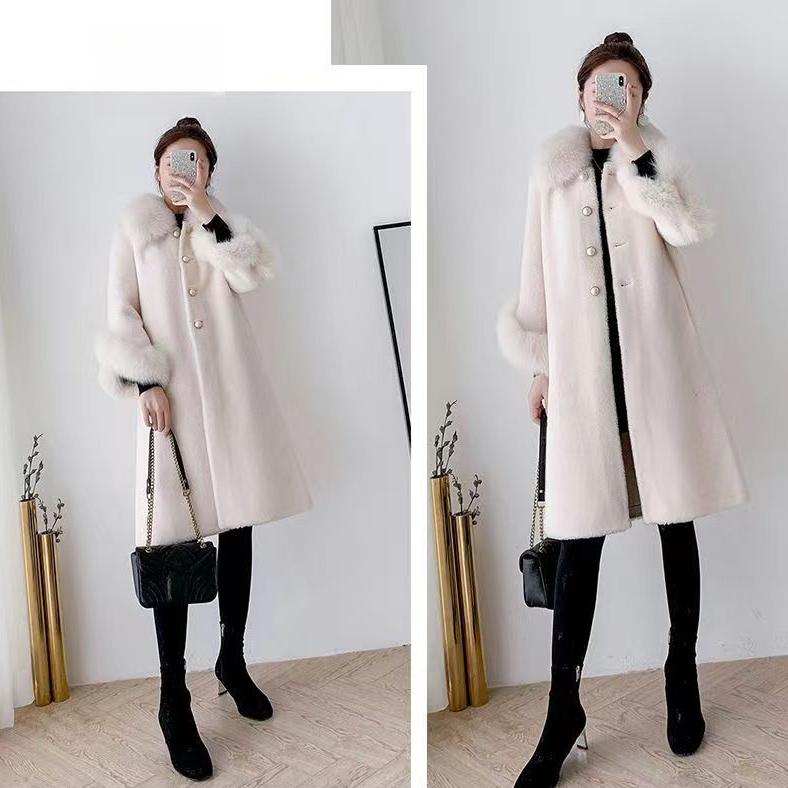 Abrigo Largo de Terciopelo Circular de Princesa de Invierno para Mujer Estilo Medio Largo Cuello de Pelo de Zorro Imitación Abrigo Suelto de Piel Sintética