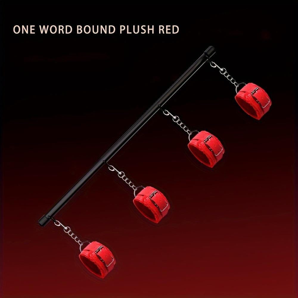 MEMIO 1 Set Of Red BDSM Bondage Set Metal Steel Pipe Extend Spreader Bar Sex Plush Handcuffs Ankle Cuffs Restraints Adult Sex Toys For Couple