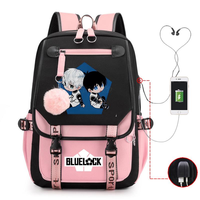 Blaues Gefängnis Anime Schultasche College Stil Große Kapazität Mittelschüler USB Rucksack