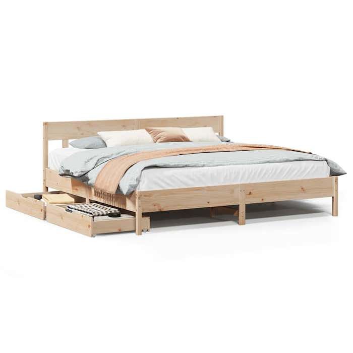 VidaXL Bed Frame with Headboard 180x200 Cm Solid Pine Wood, Bedroom Furniture, Slatted Base, Wooden Bed, Bed, 3301857