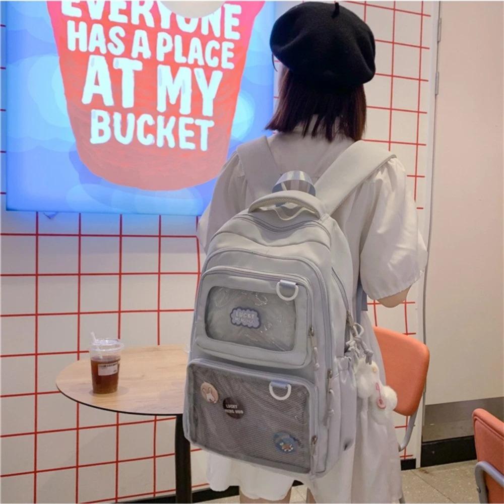 Mochila Kawaii de Estilo Japonés para Niñas Bolsa Ita Transparente para Mujeres Mochila de Gran Capacidad Mochila Escolar de Moda para Estudiante Universitario JK
