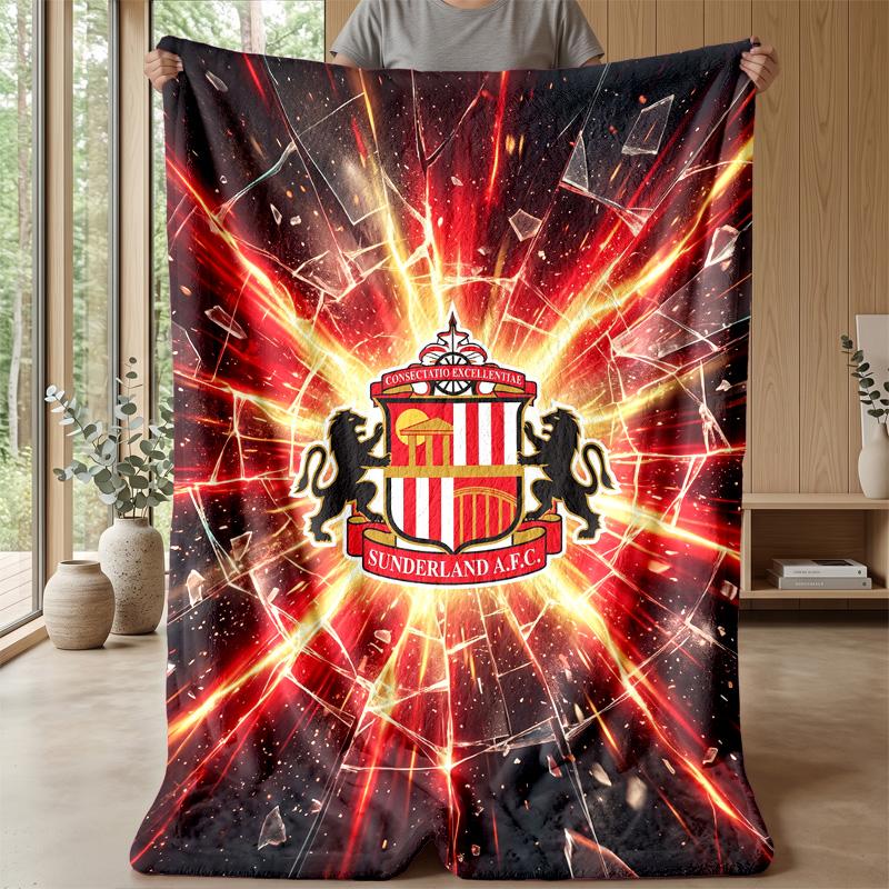 Sunderland Football Print Flannel Blanket, Soft Warm Lightweight Throw Blanket for Sofa Bed Camping