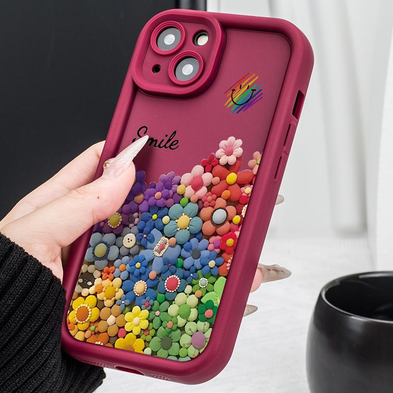 

Чехол для телефона Cute Smile для iPhone 16, чехол для iPhone 15 Pro 12 13 14 Pro Max XS XR X 7 8 Plus SE 2020, мягкий силиконовый чехол с подсолнухами iPhone 13 вино красного