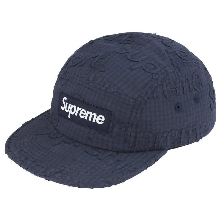 Supreme Monogram Gingham Camp Cap Navy One-Size