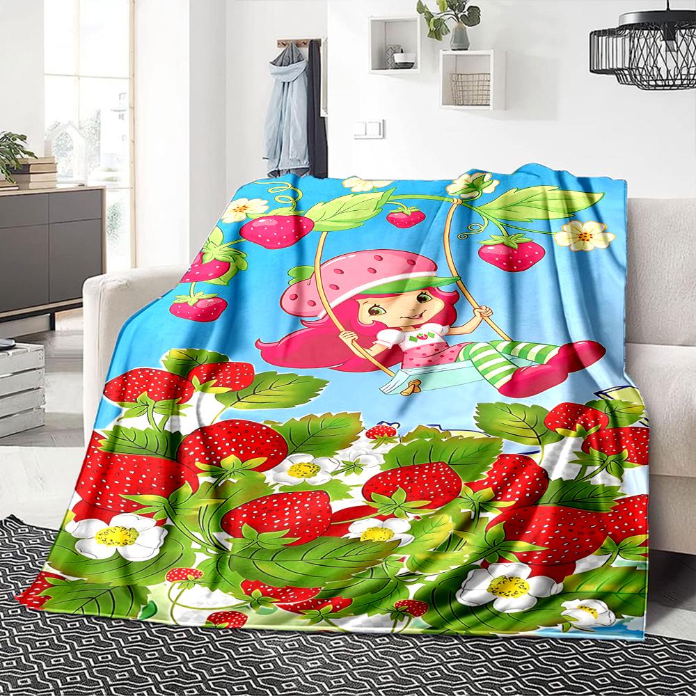 1Pc Strawberry Shortcake Garden Blanket For Couch Bed Plush Cozy Fuzzy Blanket Super Soft Warm Blankets For Fall And Winter 0918255