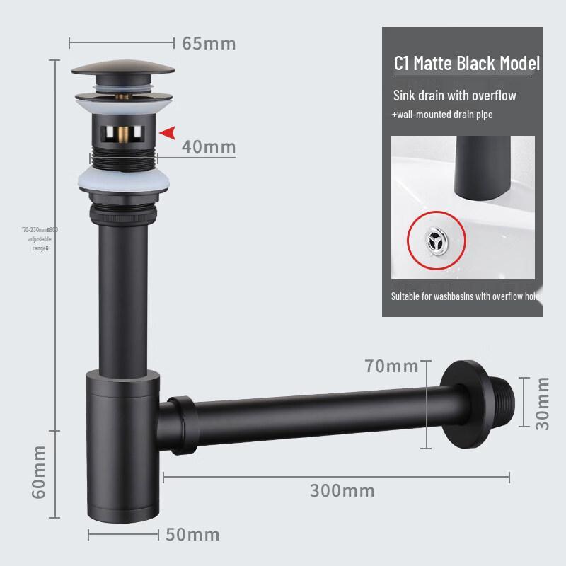 TLXT Pop-up Sink Drainer with Overflow Hole