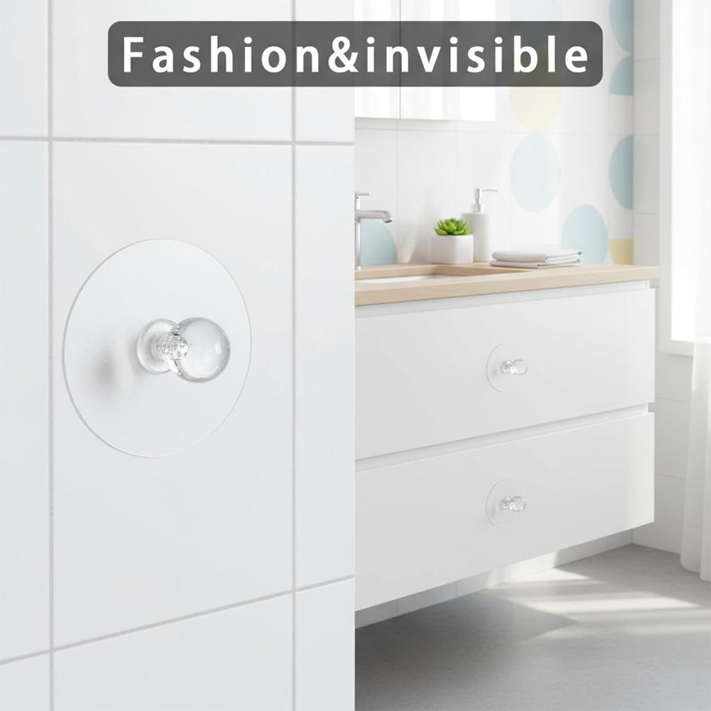 4Pcs Stick on Knobs Clear Cabinet Drawer Knob Self-Adhesive Cabinet Knob Plastic Diamond Crystal Shaped Pull Handle Drill Free Self-Stick Push Pull