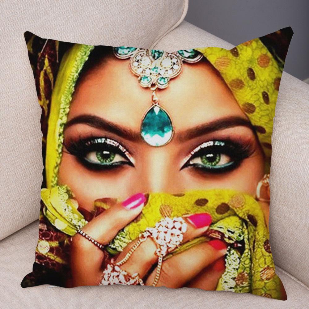 Beautiful Lady Pillow Case Decor Colorful Masked Woman Pillowcase Super Soft Plush Cushion Cover for Sofa Home Car Xcm