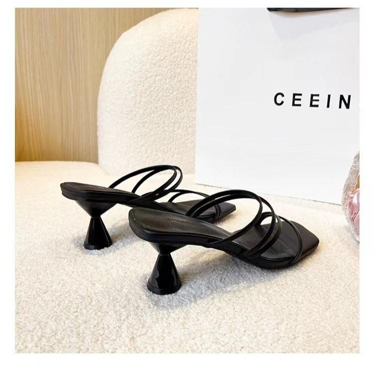 Two wear cool slippers women's summer new mid-heel French one-word with open toe fashion versatile fairy style sandals