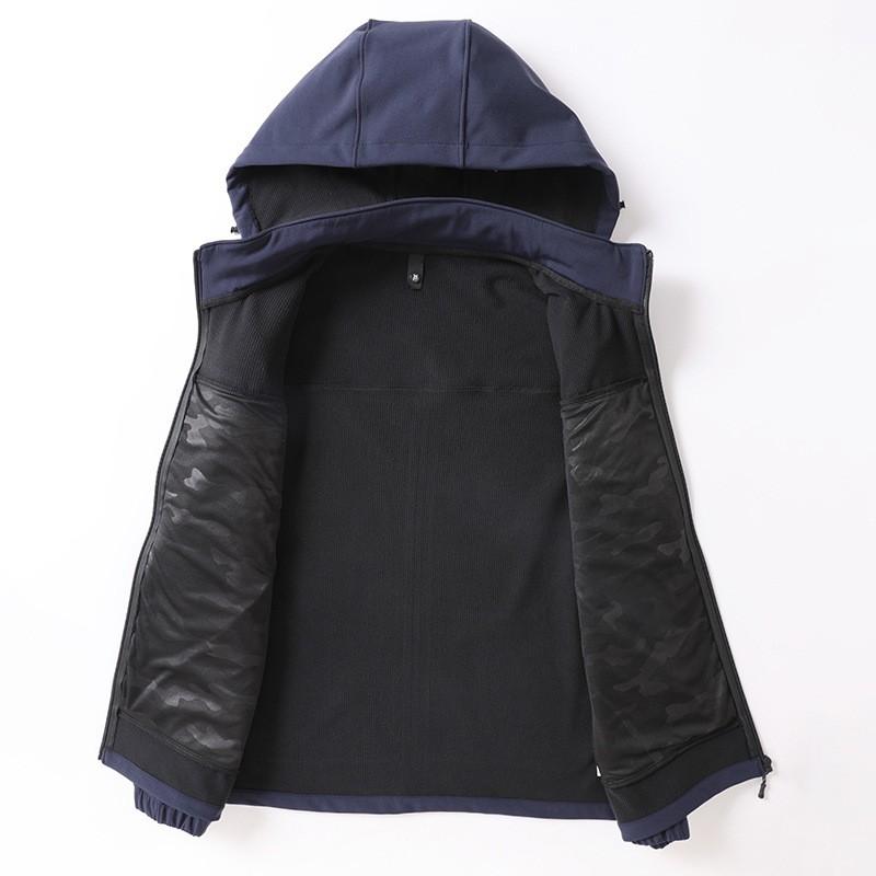 Mens Softshell Jacket With Detachable Hood Waterproof Windproof Outdoor Workwear Multi-Pocket Fall Winter Wear