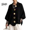 Frühling Herbst Pullover Damen Oversized Strick Cardigan Pullover, Hemdkragen Oberteil mit Großen Metall Freizeitknöpfen, Lockere Fledermausärmel für Weiche Hautfreundlichkeit