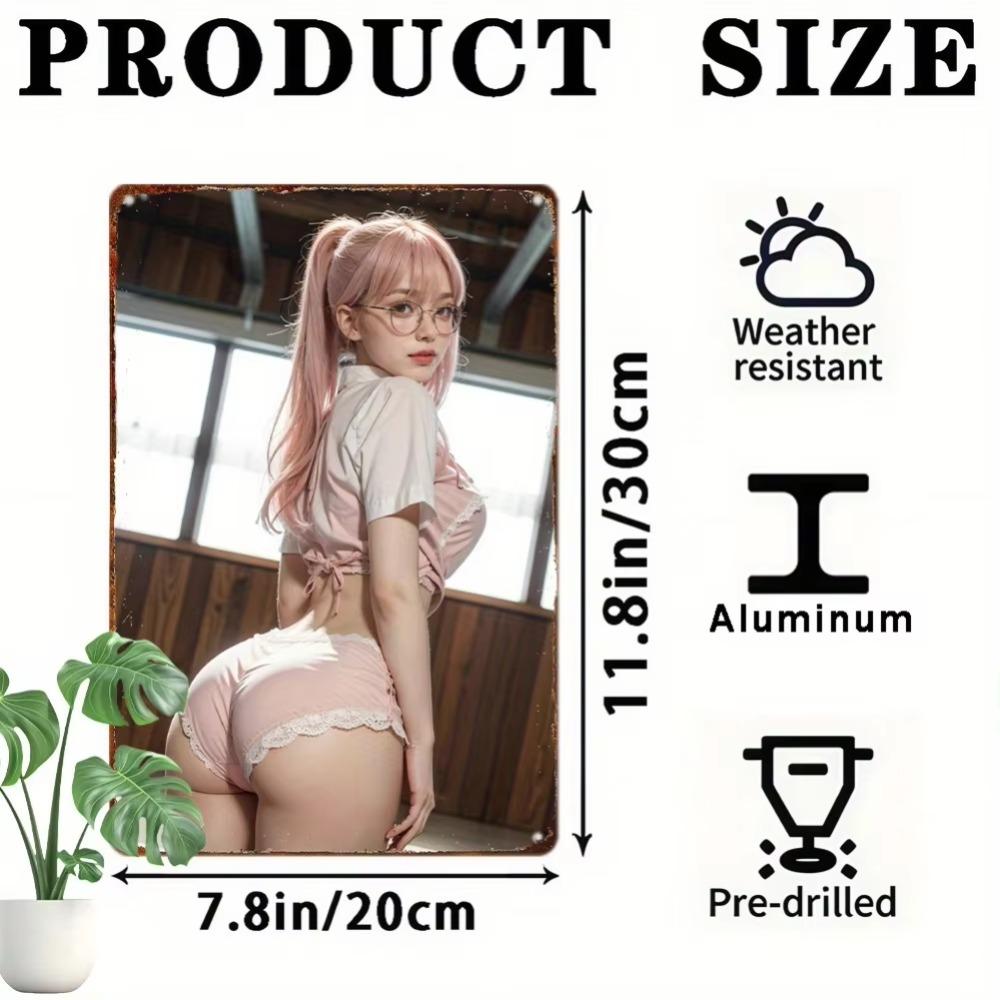 2D Girl Metal Wall Art Retro Aluminum Sign Home Garage Decor Cafe Unique Gift