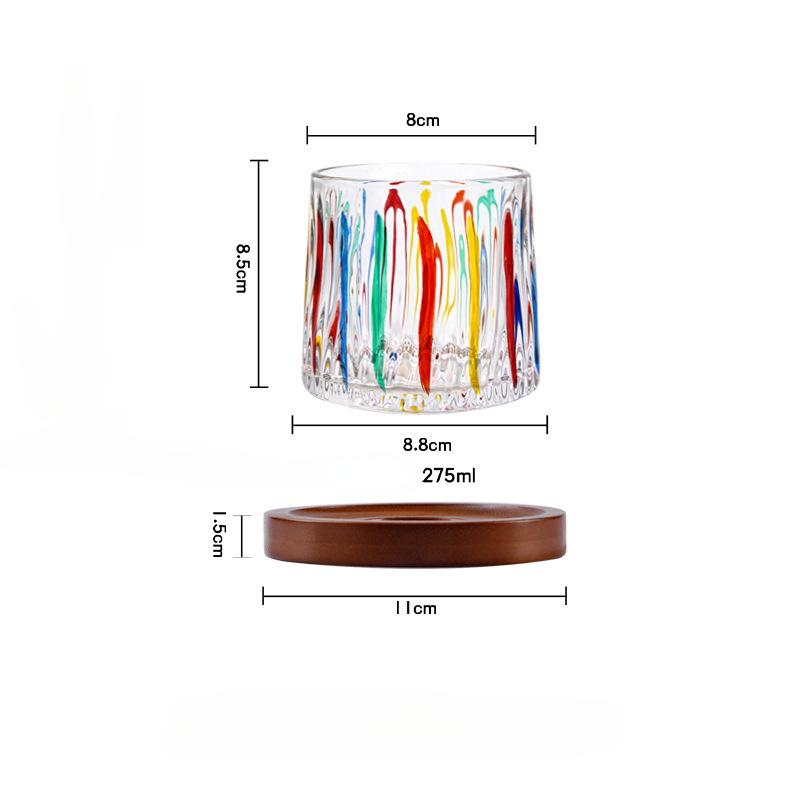 Creative Hand-painted Extract Cup, Simplicity Household Kitchenware, Retro Whiskey Glass, Rotary Wooden Tray Water Cup, Light Lu