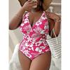 Women's Plus Size Two-Piece Swimsuit, Floral Print, Conservative Style, Cross-Back Tankini Set, Summer Beachwear