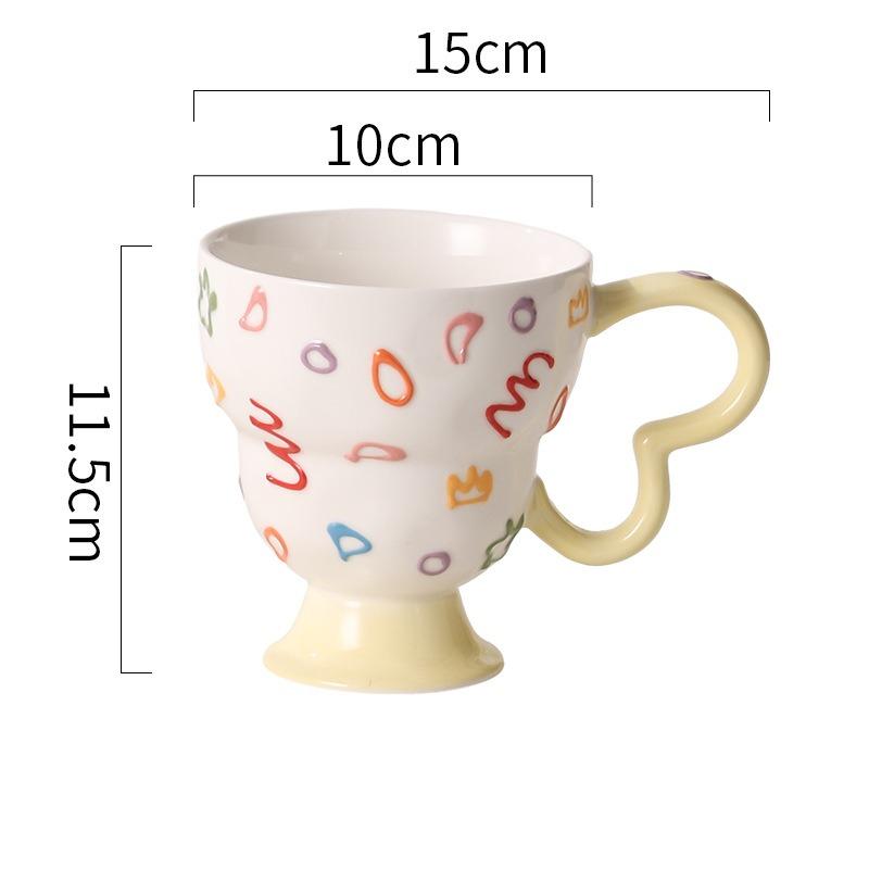 1PC Elegant Romantic Relief Ceramic Cup Mug Office Creative Breakfast Milk Goblet Household Anti-scalding Tableware