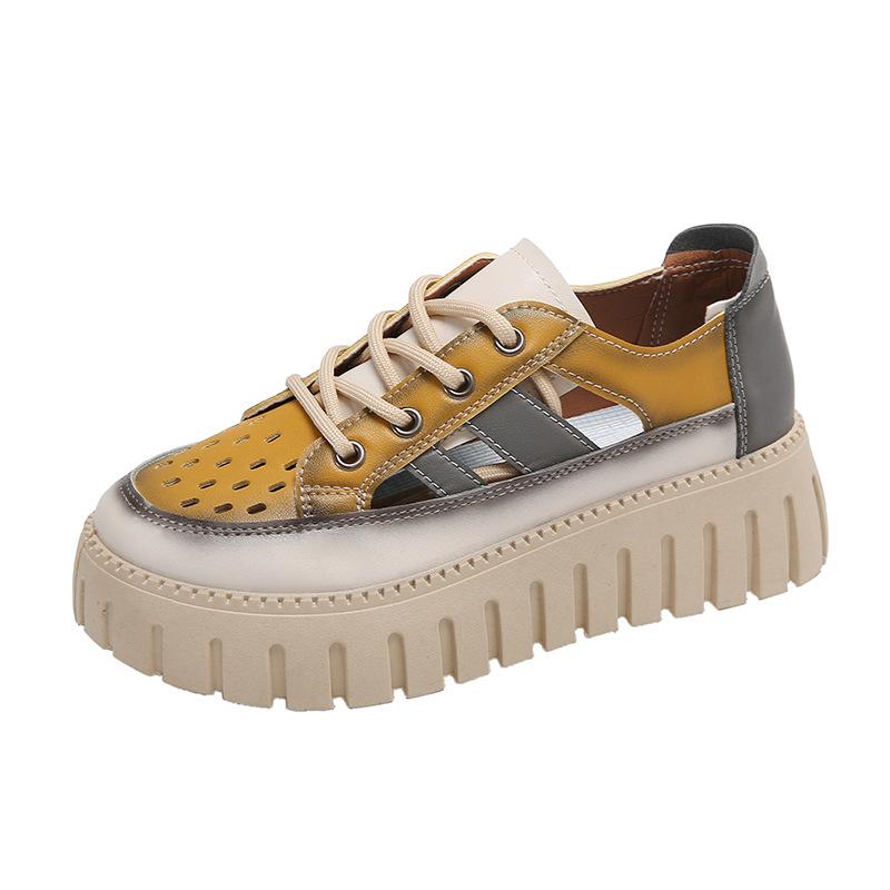 

Женские летние босоножки на танкетке, туфли на каблуках, женские винтажные босоножки из натуральной кожи 36 жёлтый