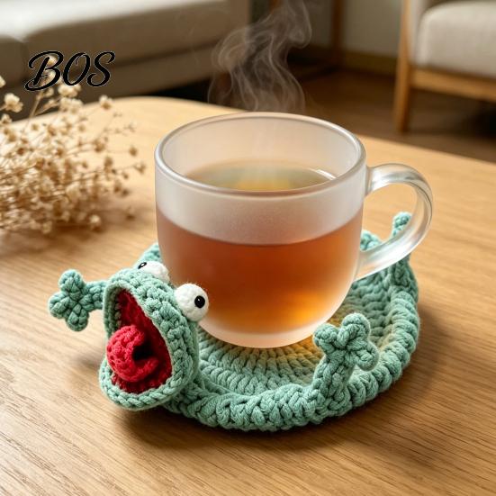 Stolní chránič na horké nápoje Vtipný háčkovaný ještěrka Podtácek, Ručně pletený zvířecí podložka pod hrnek, 3D Překlápěcí Roztomilý design Podtácek na stůl, Tepelně odolný