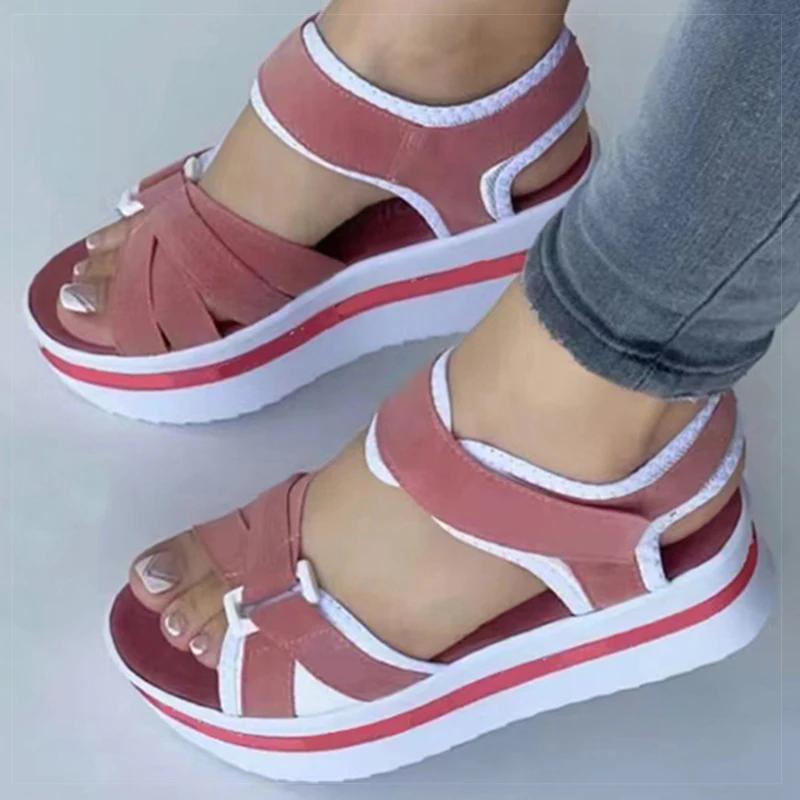 

Women s Sandals Mix Color Wedges Heels Sandals Summer 2026 Shoes Woman Heeled Sandals Platform Summer Shoes Women Block Footwear 43 рожевий