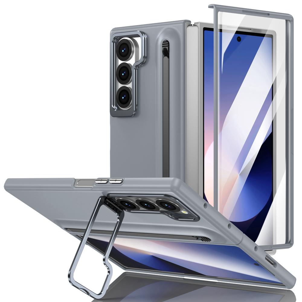 KEYSION with Touch Pen Case for Samsung Galaxy Z Fold 6 5 5G Hard PC Kickstand Phone Cover With Tempered Glass Screen Protector