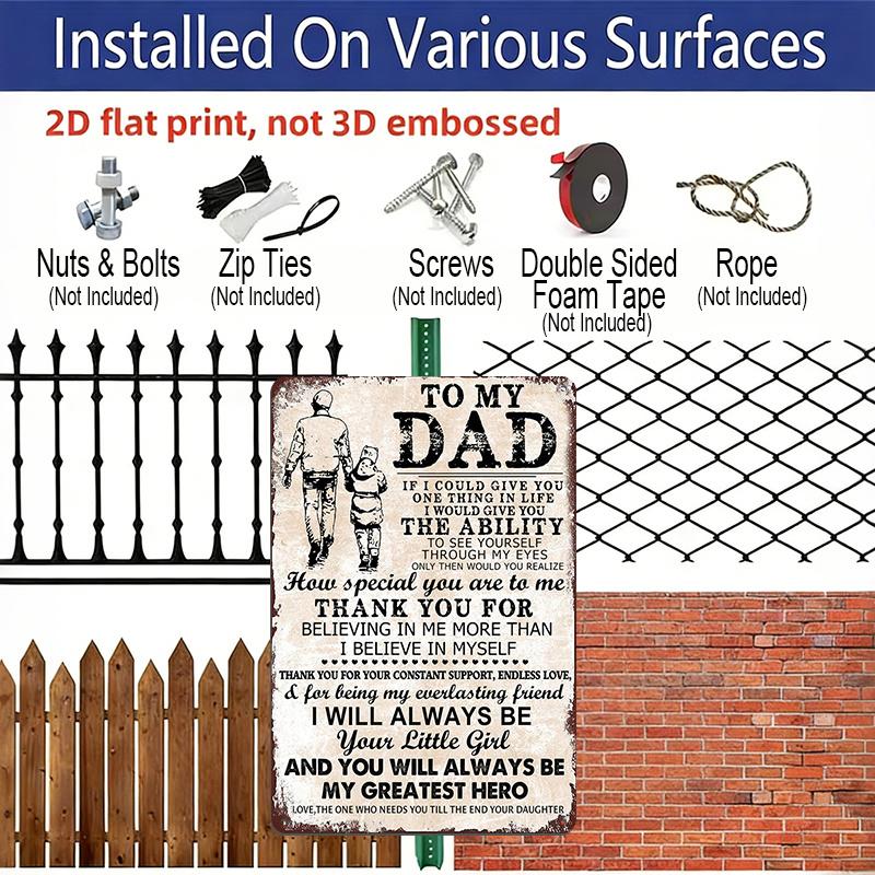 Płaski 2D, 1 szt. "Dla mojego Taty - Mojego Największego Bohatera" Aluminiowy Metalowy Znak Dekoracji Ściennej - 20x30 cm Vintage Sztuka Ścienna Ojciec i Córka, Idealny Prezent na Dzień Ojca