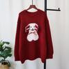 Autumn and winter new round neck bow cartoon puppy knitted sweater top loose soft waxy sweater pullover woman